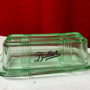 Elegant Green Glass Butter Dish